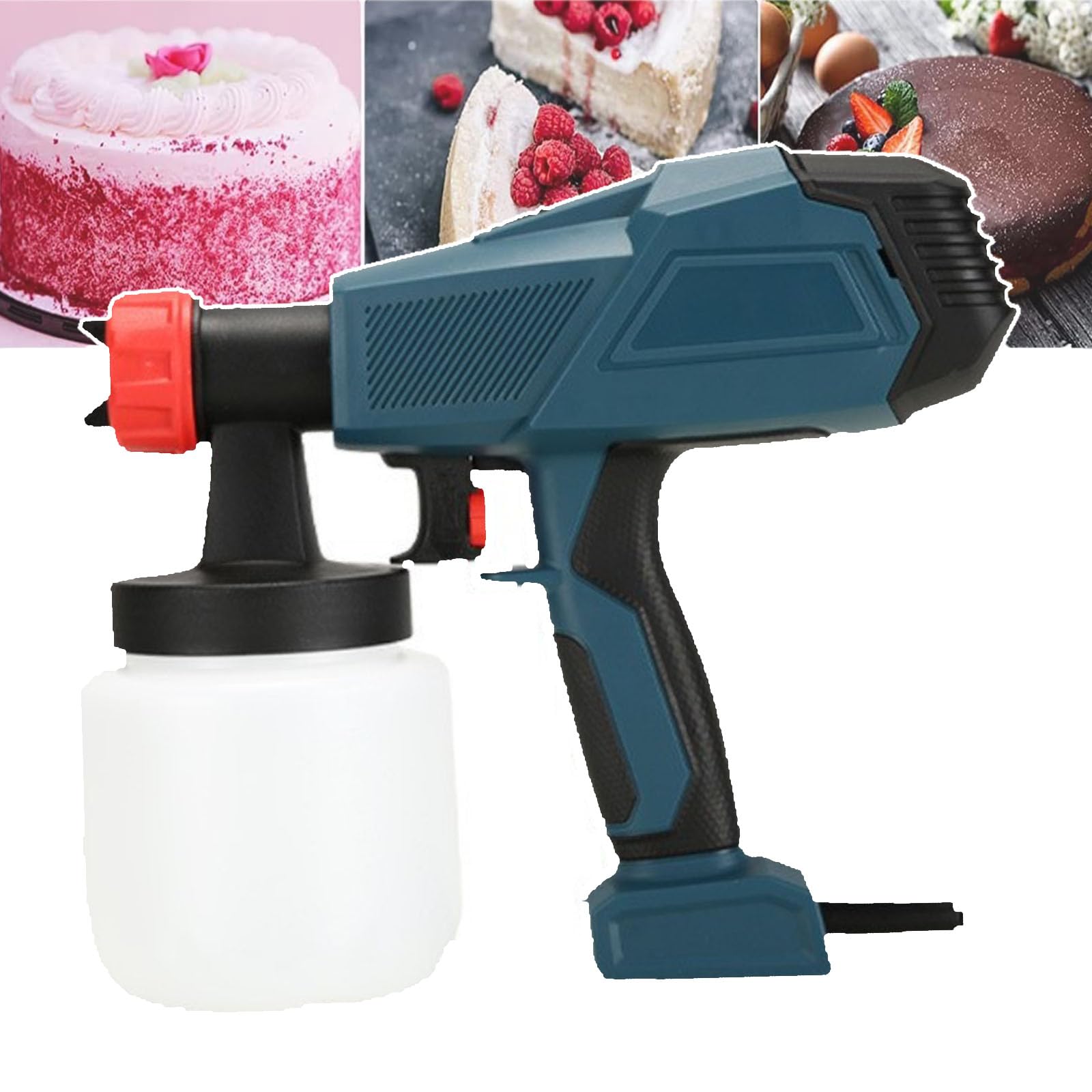 Kit de Pistola pulverizadora de Chocolate para decoración de Pasteles, 3 Patrones de pulverización, Flujo y Velocidad Ajustables, Azul.