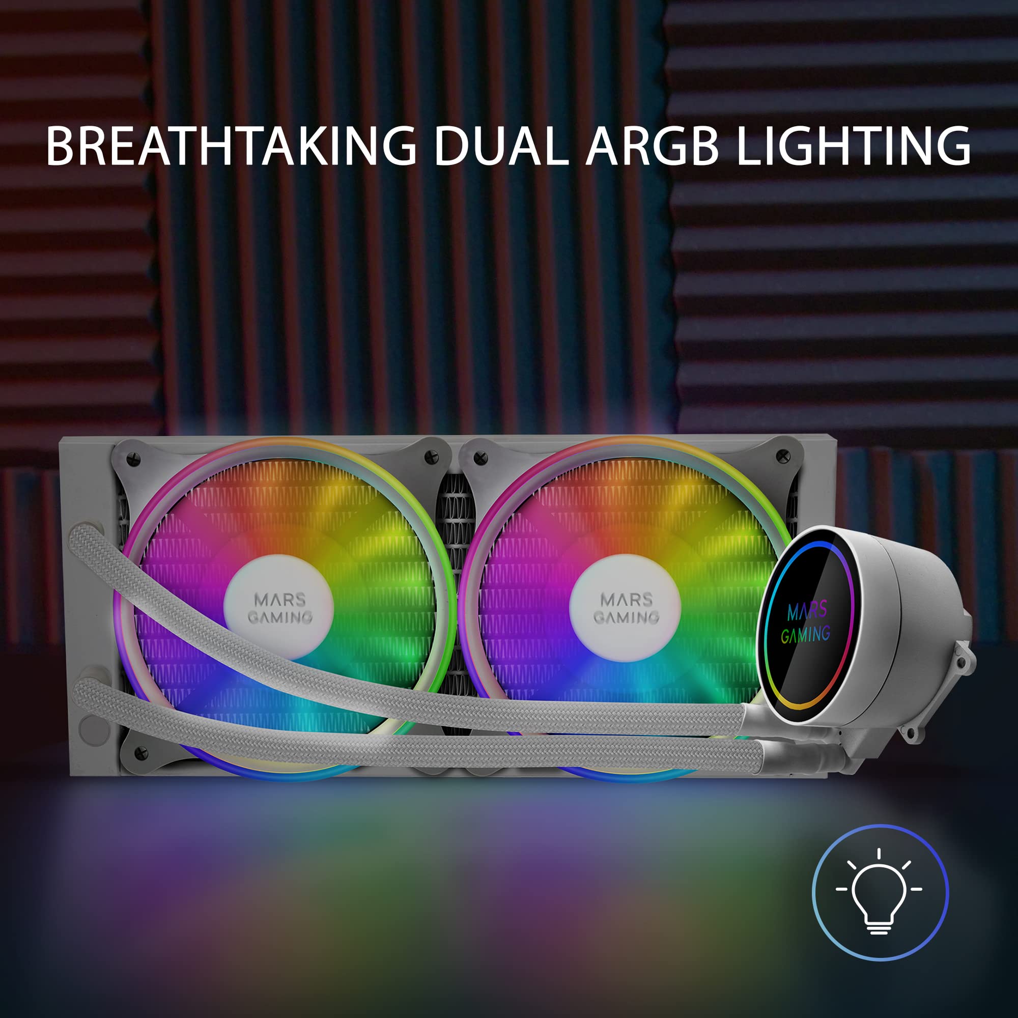 Mars Gaming ML-ONE240 Nero, Raffreddamento a Liquido CPU, TDP 400W, Infinity Mirror, 2 Ventole FRGB Silenziose, Universale Multisocket