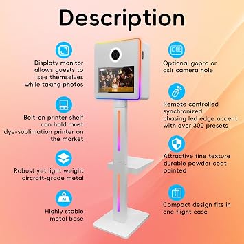 DSLR Photo Booth Machine 15.6 Inch Selfie Portable Touch Screen Camera Photobooth with Flight Case/White Photo Booth with RGB Light for Wedding Party Events (White, 15.6 Inch photobooth)