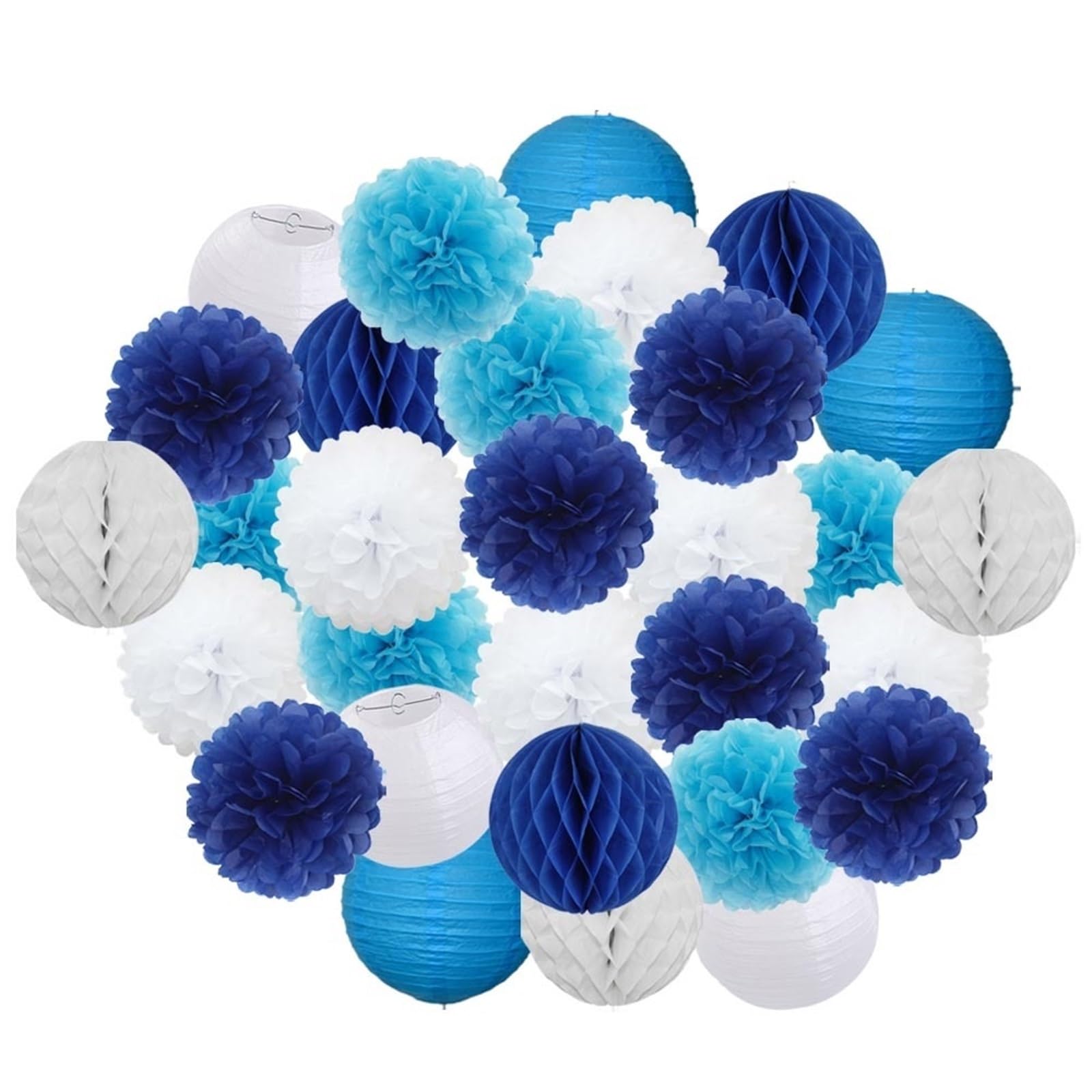 30 piezas de decoración navideña for festivales, farolillos de papel azul y blanco de 15, 20, 25 y 30 cm, for fiestas de cumpleaños, como pompones colgantes.(Dark Blue Set,6inch 15cm)