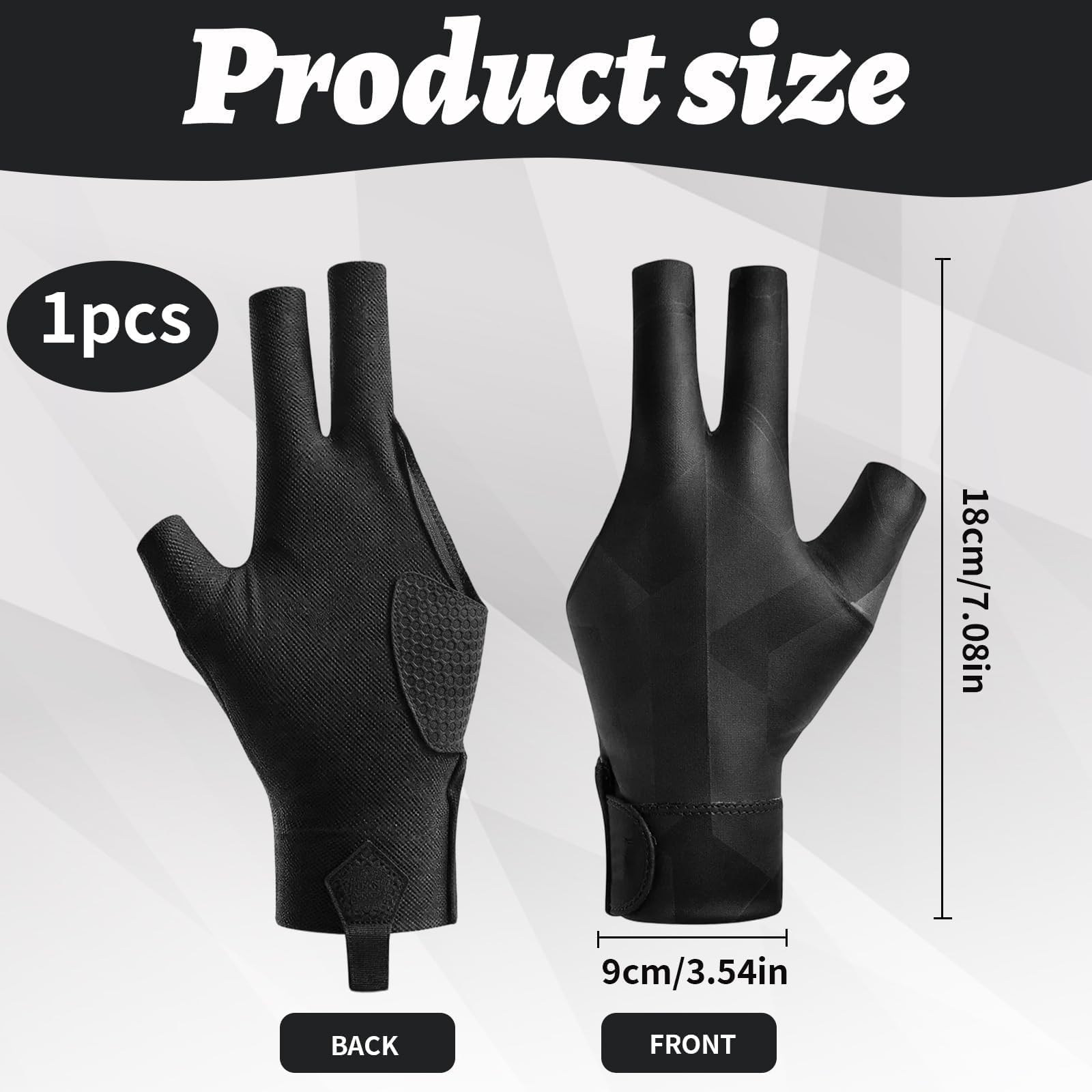 Guante de Billar Profesional de 3 Dedos, Transpirable y Ajustable para Hombres y Mujeres - Guante Sin Dedos para Pool, Unisex (Talla Única, Negro) — view 2
