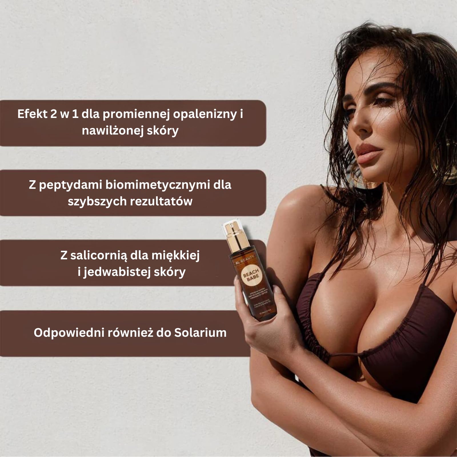 NL Beauty Beach Babe 2-in-1 Fast Tan Oil z Wegańskimi Olejami, Salicornią i Peptydami - Bezbarwny Przyspieszacz Opalania - 100ml