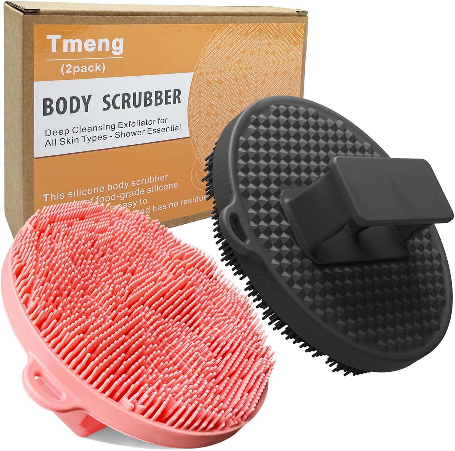 Silicone Body Scrubber-Silicone Shower Brush for Gentle Exfoliating & Lathering with Body Scrub & Wash, Durable & Hygienic, Deep Cleansing Exfoliator for All Skin Types – Shower Essential (Pink+black)