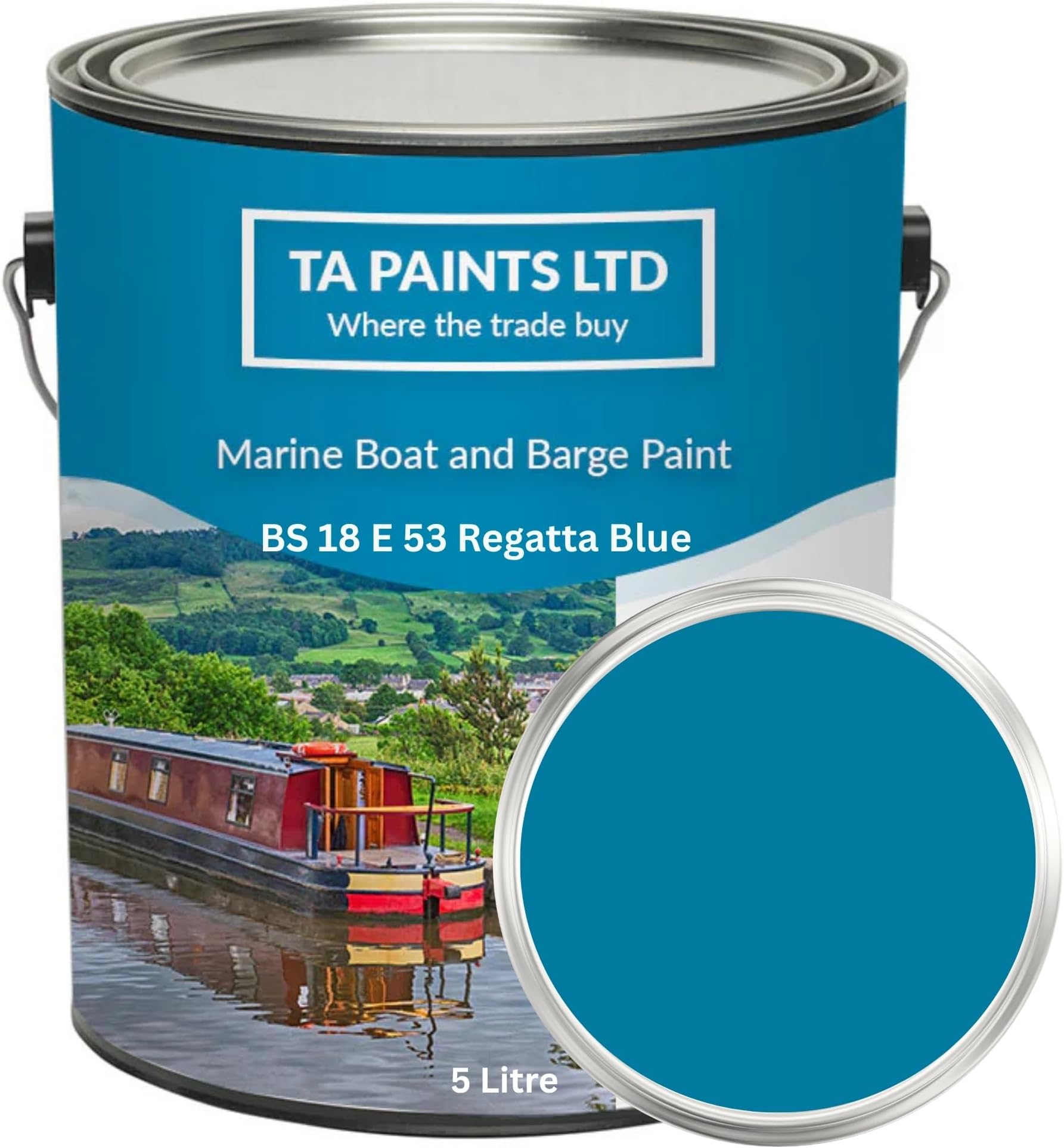 T A Paints PU Enamel Gloss Marine Boat Paint (5L, BS 18 E 53 Regatta Blue)