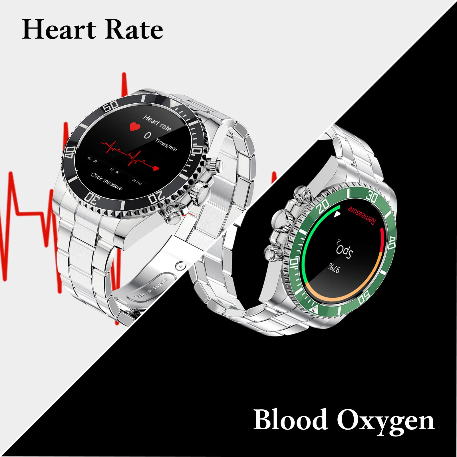 Smart Watch Fitness Tracker, śledzenie zdrowia pulsometr IP68 wodoodporny smartwatch pasek ze stali nierdzewnej, złoty czarny