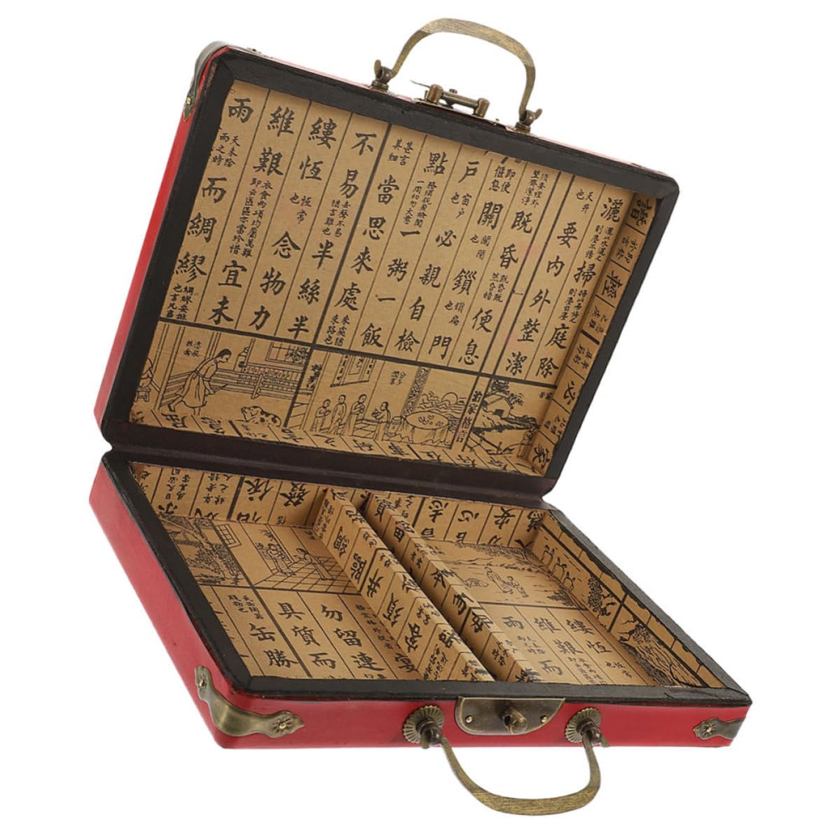 Caja de Almacenamiento de Madera Cierre Hermético para Mahjong y Uso Multifuncional, Diseño Portátil Color Rojo Adecuado para Tienda y Hogar