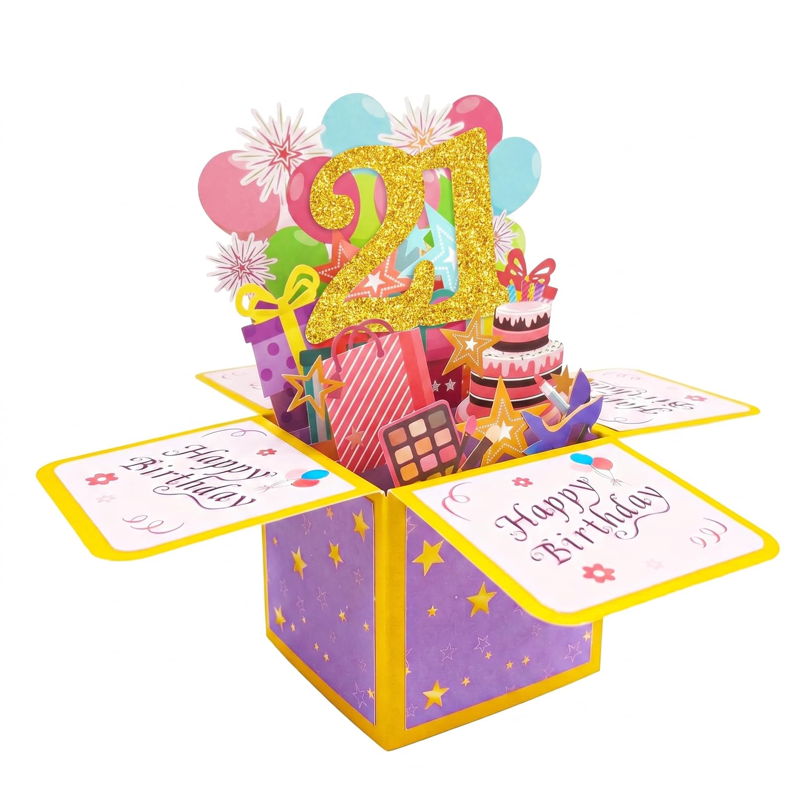 Geukmun Birthday Card Pop Up, 21st Birthday Card for Women, 3D Pop Up Greeting Card Gifts for Daughter Female Friend, Happy Birthday Card with Envelope