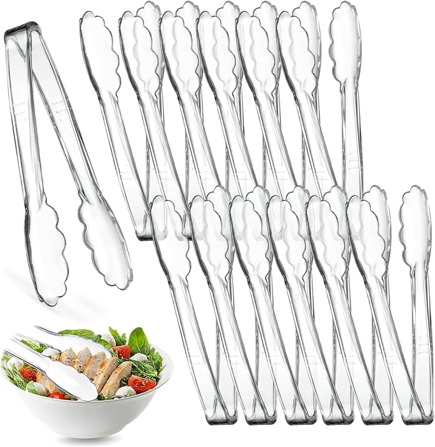 12 Pcs Clear Kitchen Tongs, Plastic...