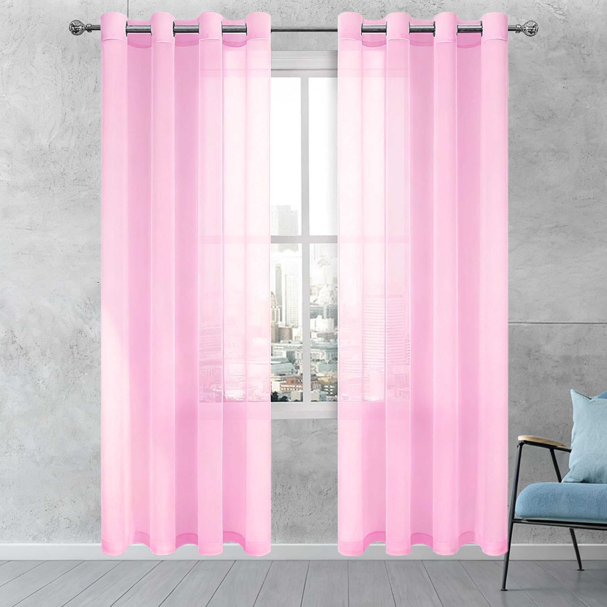 Voilage rose 250 x 140 cm en polyester souple pour salon et chambre