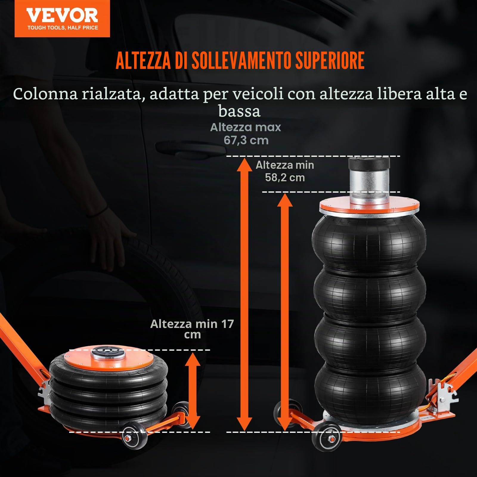 VEVOR Cric Pneumatico per Auto, 6 Ton 2-5S con Colonna Rialzata e Maniglia Regolabile, Facile da Sollevare e Salvaspazio con Cuscinetto in Gomma Spessa, Cric Adatto a Berline, SUV, Pick-up