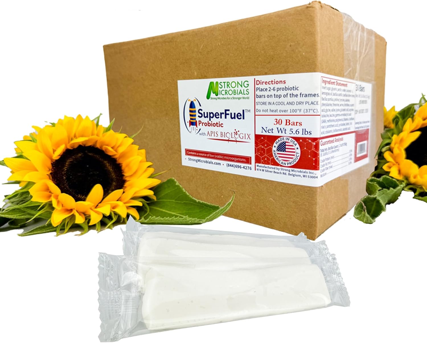 SuperFuel Probiotic Bee Food Patties - Boosts Honeybee Health & Productivity with Natural Nectar - Nutritional Winter Bee Feed for Dearth & Stress Periods - 30 Bars (5.6 lbs)