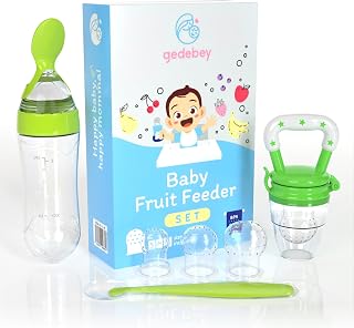 Fruit Feeder Pacifier for Babies - 3 Pack | 1 Baby Food Teether Feeder, 1 Baby Spoon Bottle Feeder & 1 Baby Spoons | Baby Feeders for Baby Food | Silicone Baby Feeding Spoon (Green)