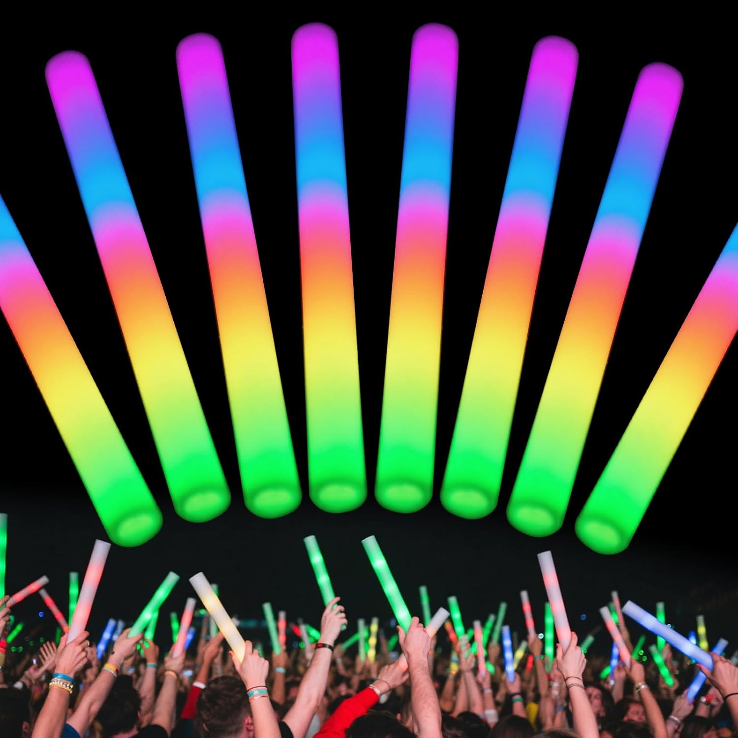 80PCS Foam Glow Sticks, Foam Light Up Sticks with 3 Mode Colorful Flashing, Glow in The Dark Party Supplies for Wedding, Concert, Camping, Birthday, Easter, Carnival, Halloween Christmas-Colourful