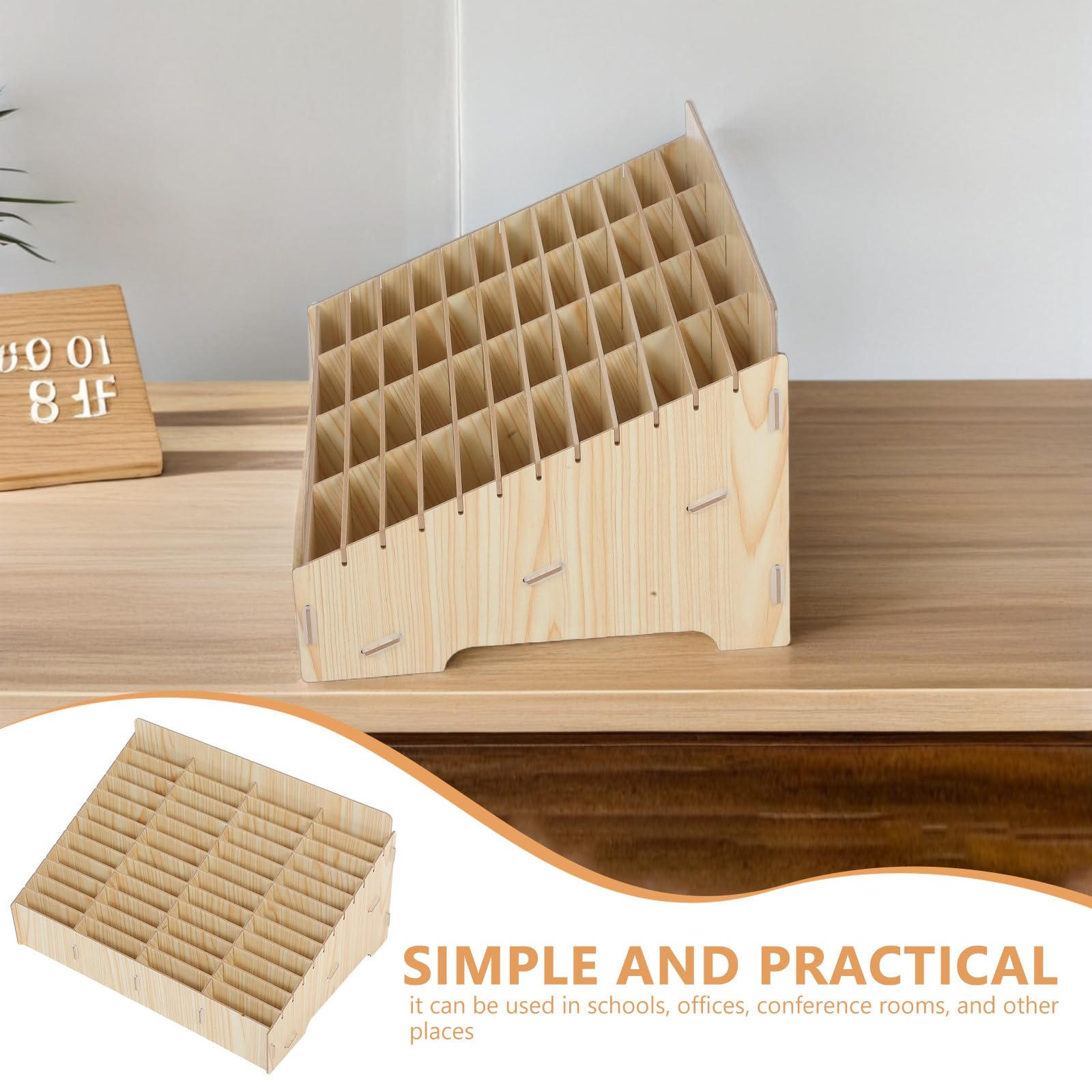 CRAFTHROU Caja de Almacenamiento 48 Rejillas Multigrid de Madera para Teléfono Móvil Organizador Fácil de Categorizar y Ahorro de Espacio para Oficina y Aula