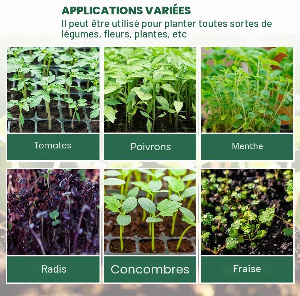 8 Pièces Mini Serre pour Semis, 96 cellules Serre Interieur Plateaux de Culture Semis Bacs à Semis Kit de Germination Interieur avec Couvercle pour Plantes Tomate, Noir