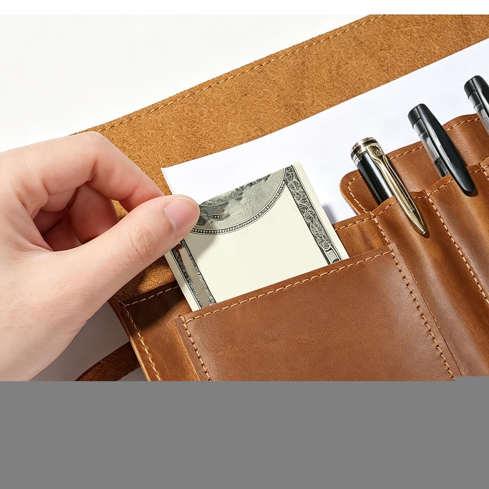 Estuche organizador de piel con múltiples compartimentos enrollables y