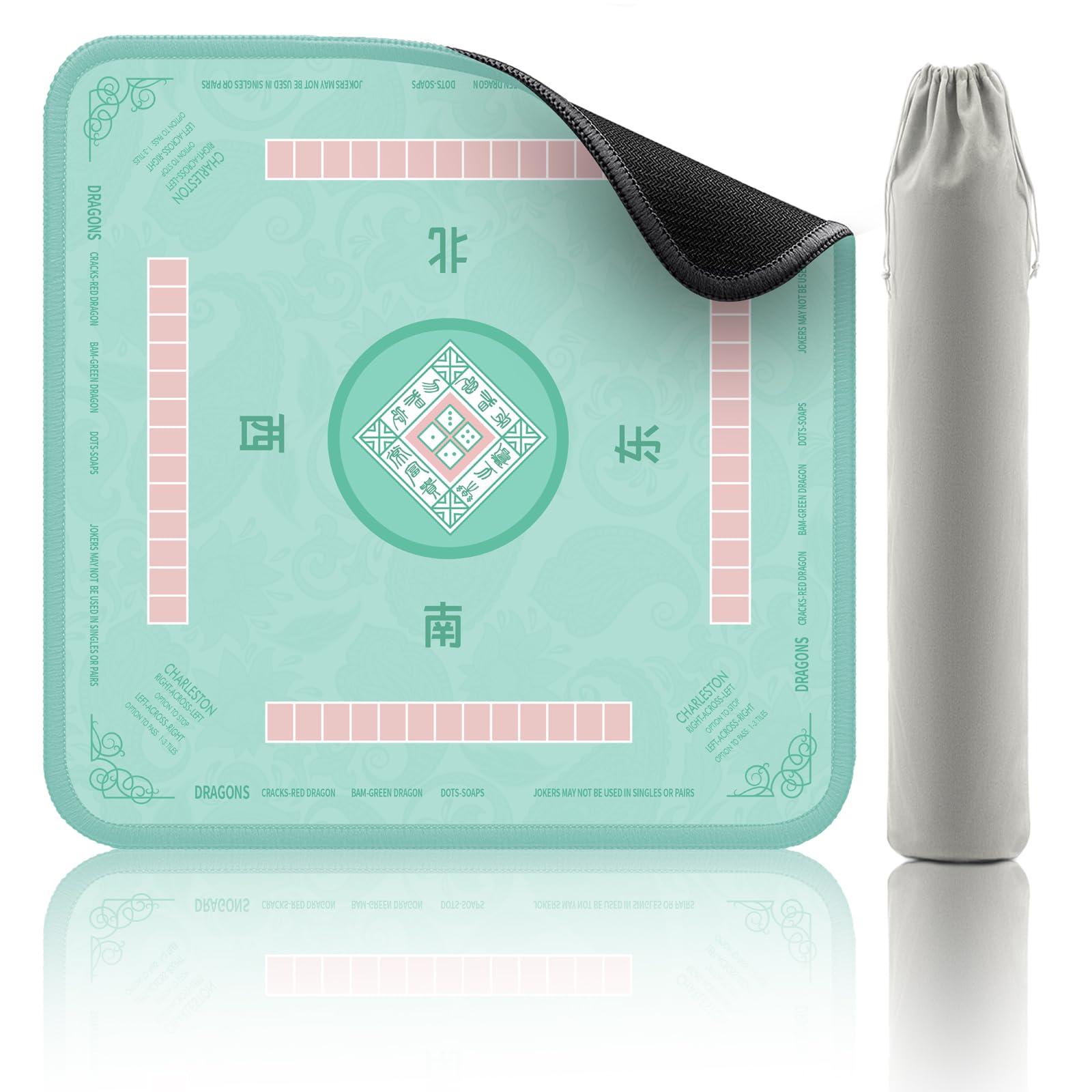 2F22E Mahjong Mat - Non-Slip Noise Reduction Gaming Mat 32.4x32.4 Inch for Mahjong/Poker/Board Games/Card Games/Dominoes (Cyan)