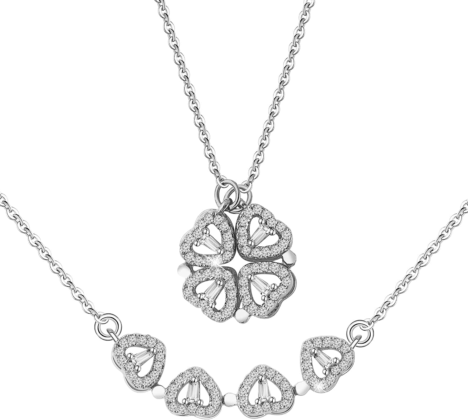 ARZONAI Silver Heart Shaped and 2 in 1 Four Leaf Clover Crystals Charm Lucky Dainty Heart Crystal Pendant Necklace Mothers Day Jewelry Valentines Day Birthday Gift for Women (B0C1W7TRMT) Amazon Price History, Amazon Price Tracker