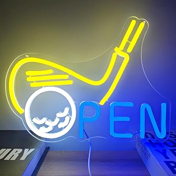 Golf open Neon Sign Golf Led Sign Dimmable Golf Neon Lights Sign Creative Neon Signs for wall decor Neon Golf Signs for Golf Club Bar Man Cave Shop Party Pub Hotels Home Office