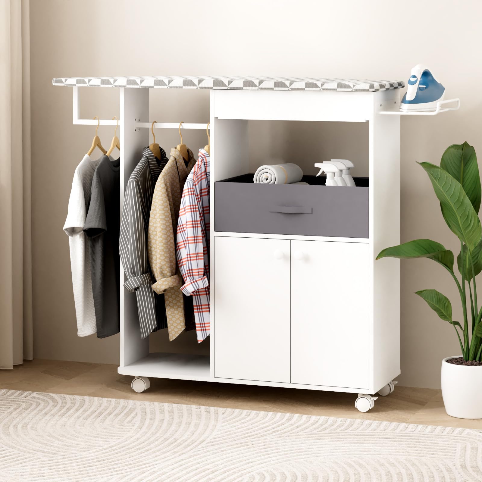 Amazon.com: Rolling Ironing Board with Storage Cabinet, Wooden