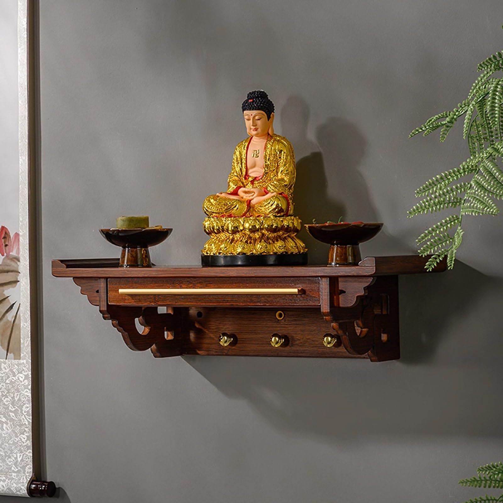 Étagère d'autel bouddhiste murale décorative pour statue de Bouddha