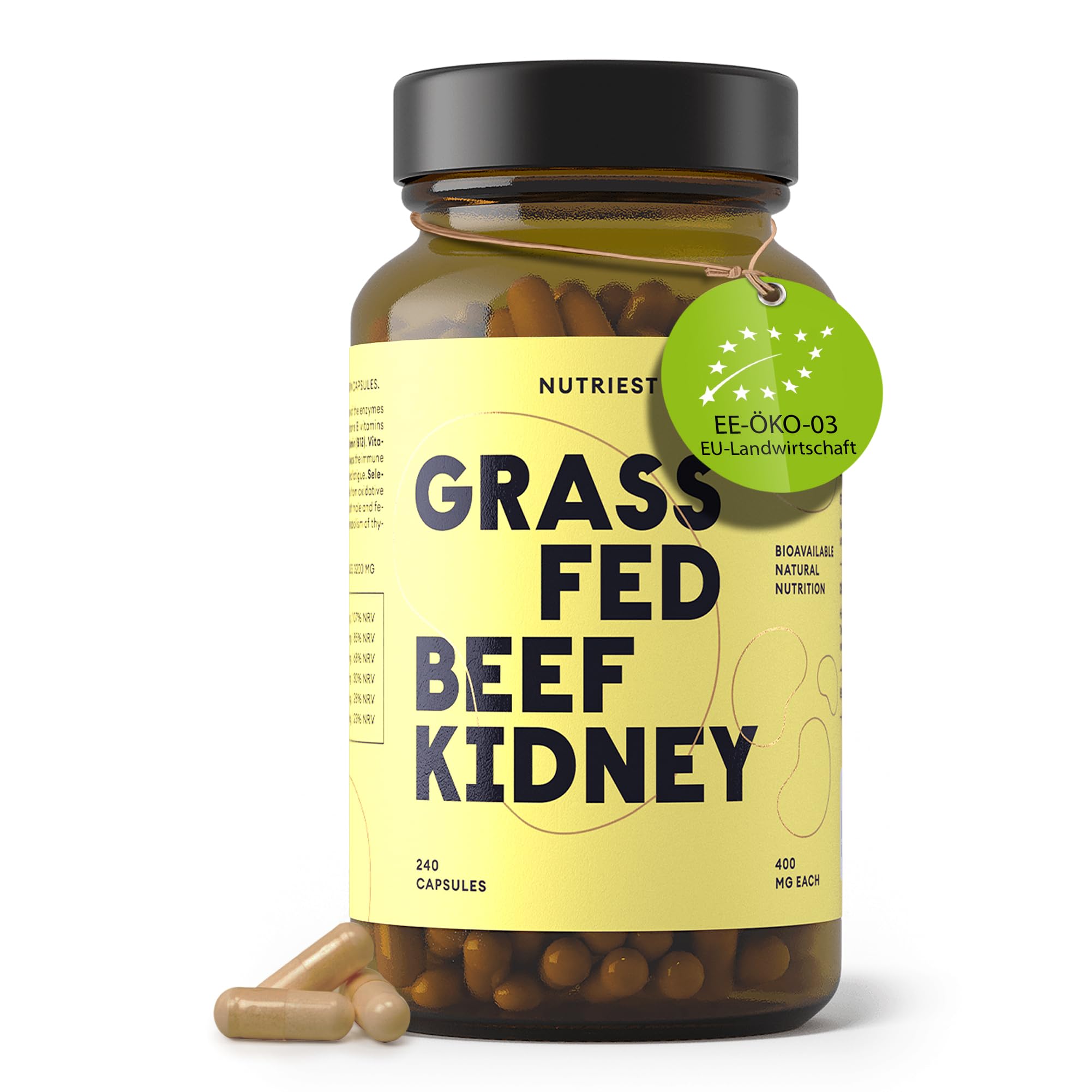 Nutriest Rinderniere Kapseln (240 Stück) – Natürliche DAO-Quelle | Bei Histaminintoleranz | Bio-Rind aus EU-Weidehaltung | Diaminoxidase (DAO) Enzym