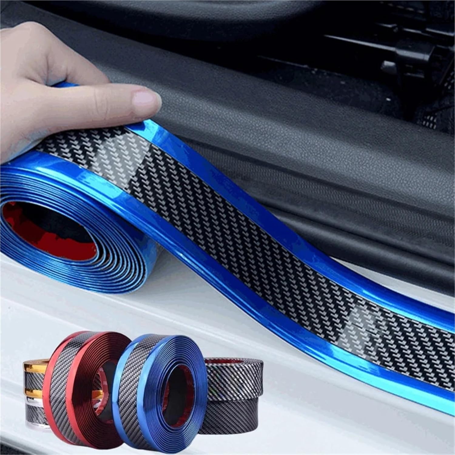 Car Threshold Strip Anti Scratch Adhesive Sticker 1pcs(Red Edge 1m)
