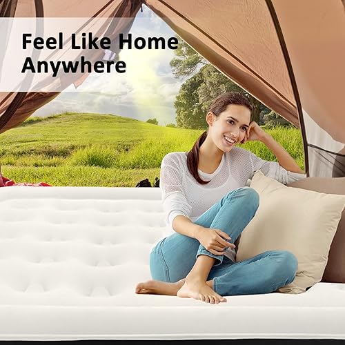 Miniatura 7 de Colchón de aire Queen con bomba integrada, colchón inflable elevado de 18 pulgadas con autoinfladodesinflado, cama de aire superior flocada suave