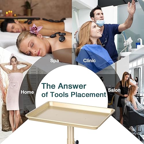 Miniatura 16 de Bandeja de salón con ruedas,Carrito de belleza con ruedas ajustable en altura,Equipo profesional de salón para peluquería/Spa/uso doméstico Negro