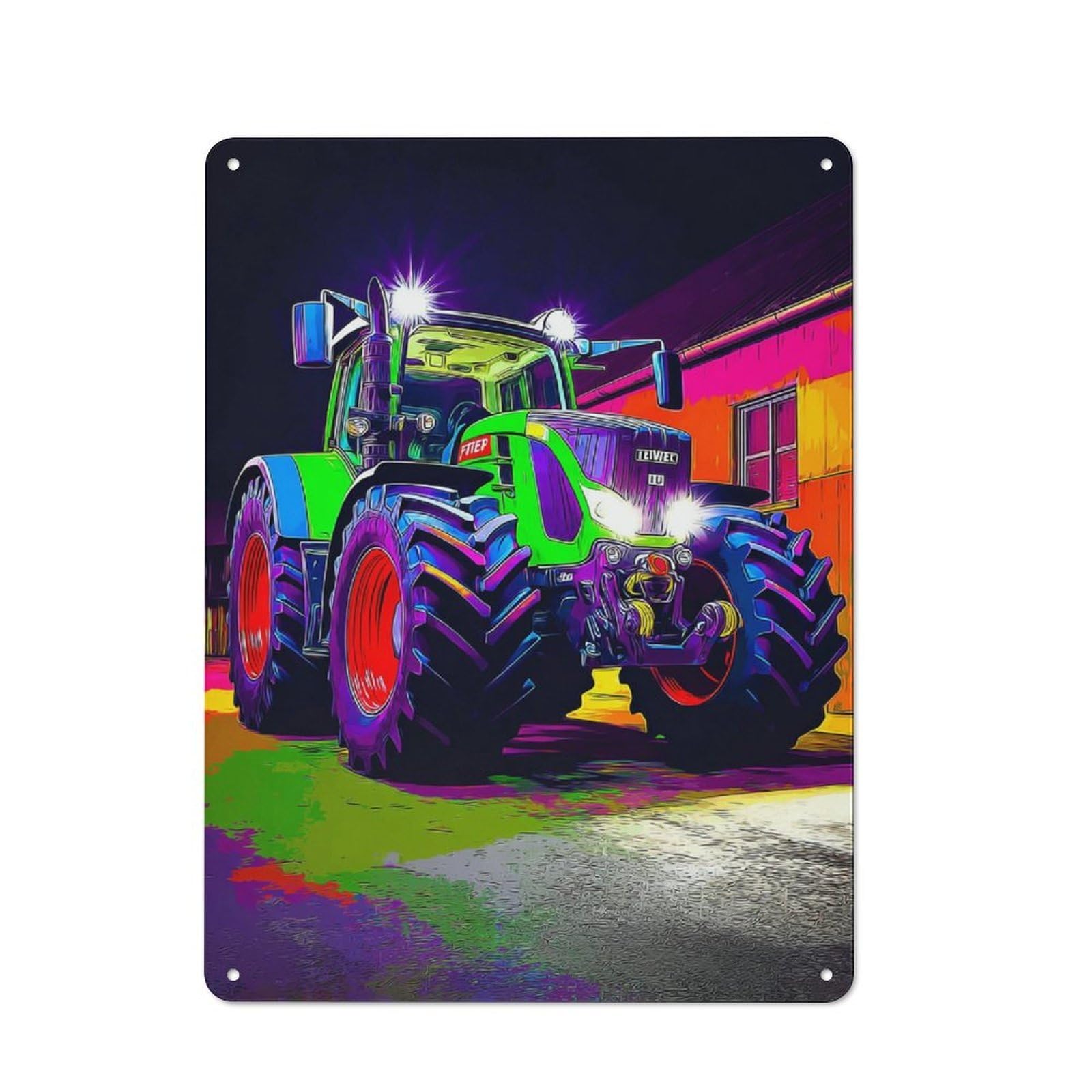 Junmoney Vibrant Neon Tractor Artwork Tin Wall Plaque 40X30cm With For Café Or Restaurant, Suited To Restaurant Decor Fans