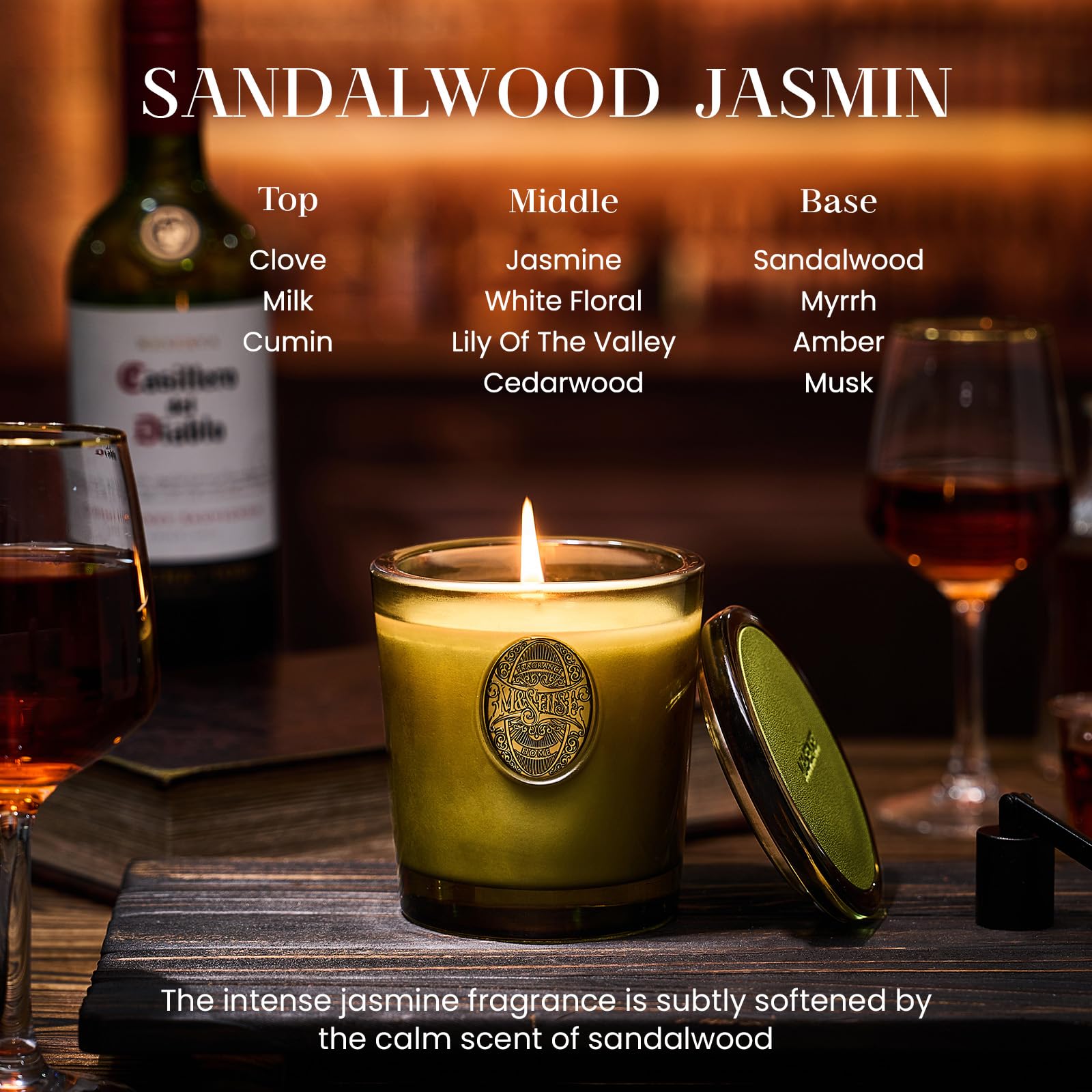 M&SENSE Scented Candles 260g Sandalwood Jasmin Natural Soy Wax Candles 55 Hours Long Burning Time - Image 2