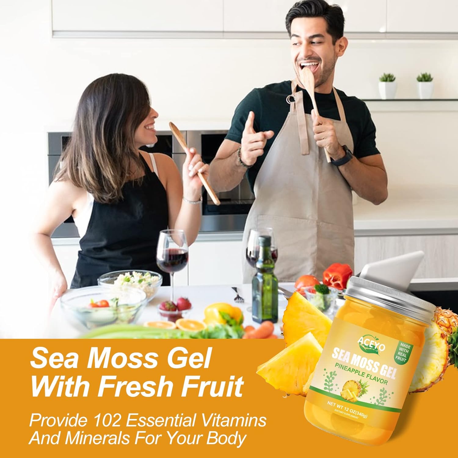 ACEYO (12 OZ Irish Sea Moss Gel Raw Vegan Pineapple Flavor 102 Vitamins and Minerals Wild Harvested Non-GMO Immune Defense Booster Thyroid Digestive Support