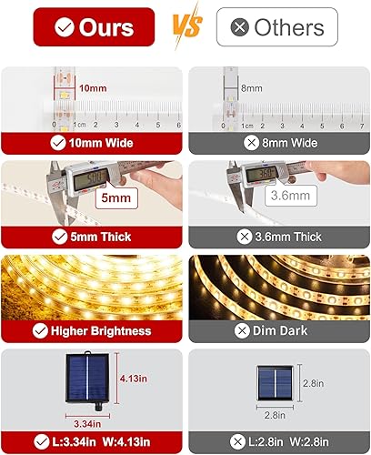 Miniatura 2 de LUHLEE Tira de luces LED solares para exteriores, 300 luces LED más brillantes de 16.4 pies para exteriores con control remoto, 8 modos de