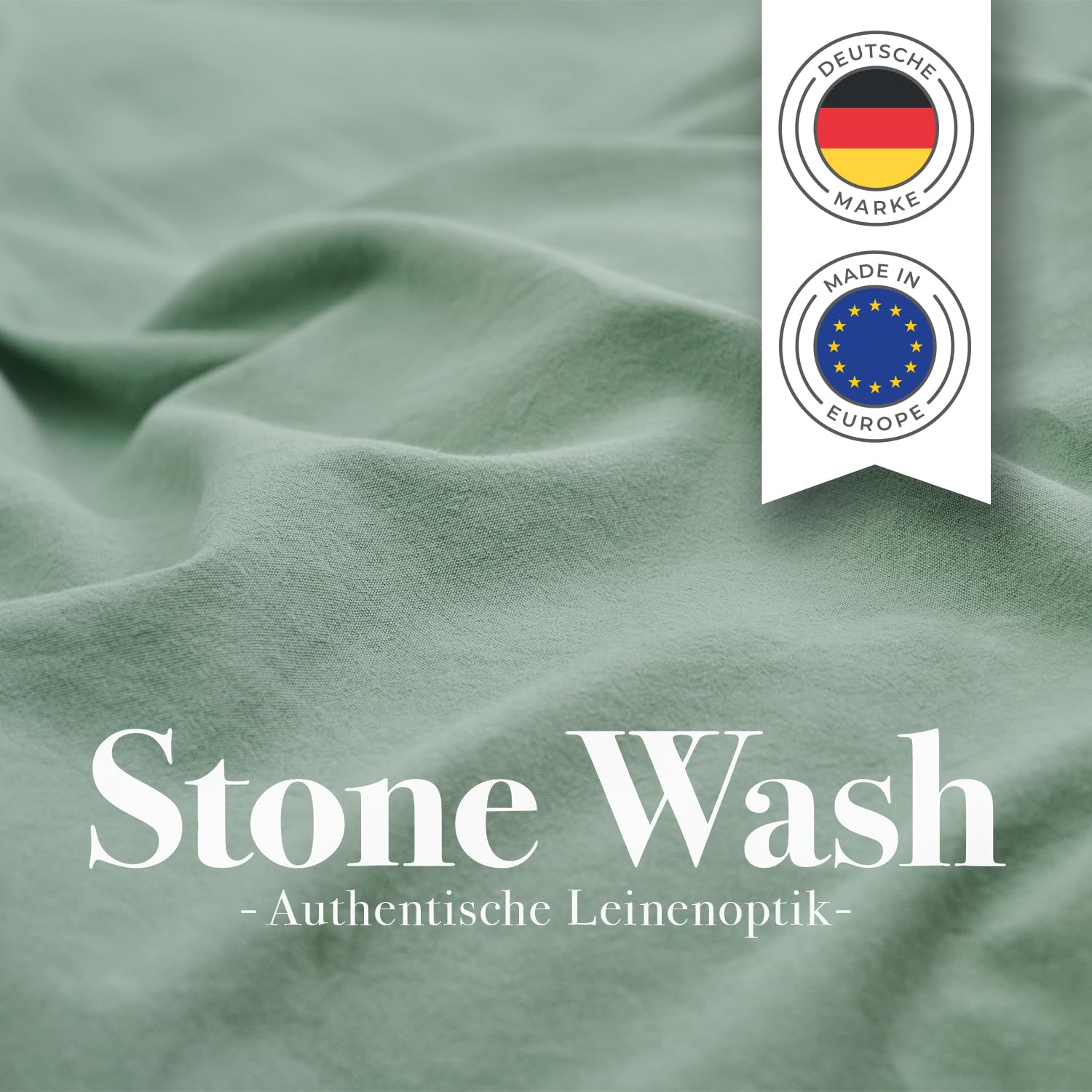 Blumtal Bettwäsche 155x220cm Sommer 2teilig mit Kissenbezug 40x80cm - Bettbezug leinenartige Baumwolle, ähnlich wie Bettwäsche Leinen - Oeko-TEX zert. Stone Washed Bettbezug Sommergrün