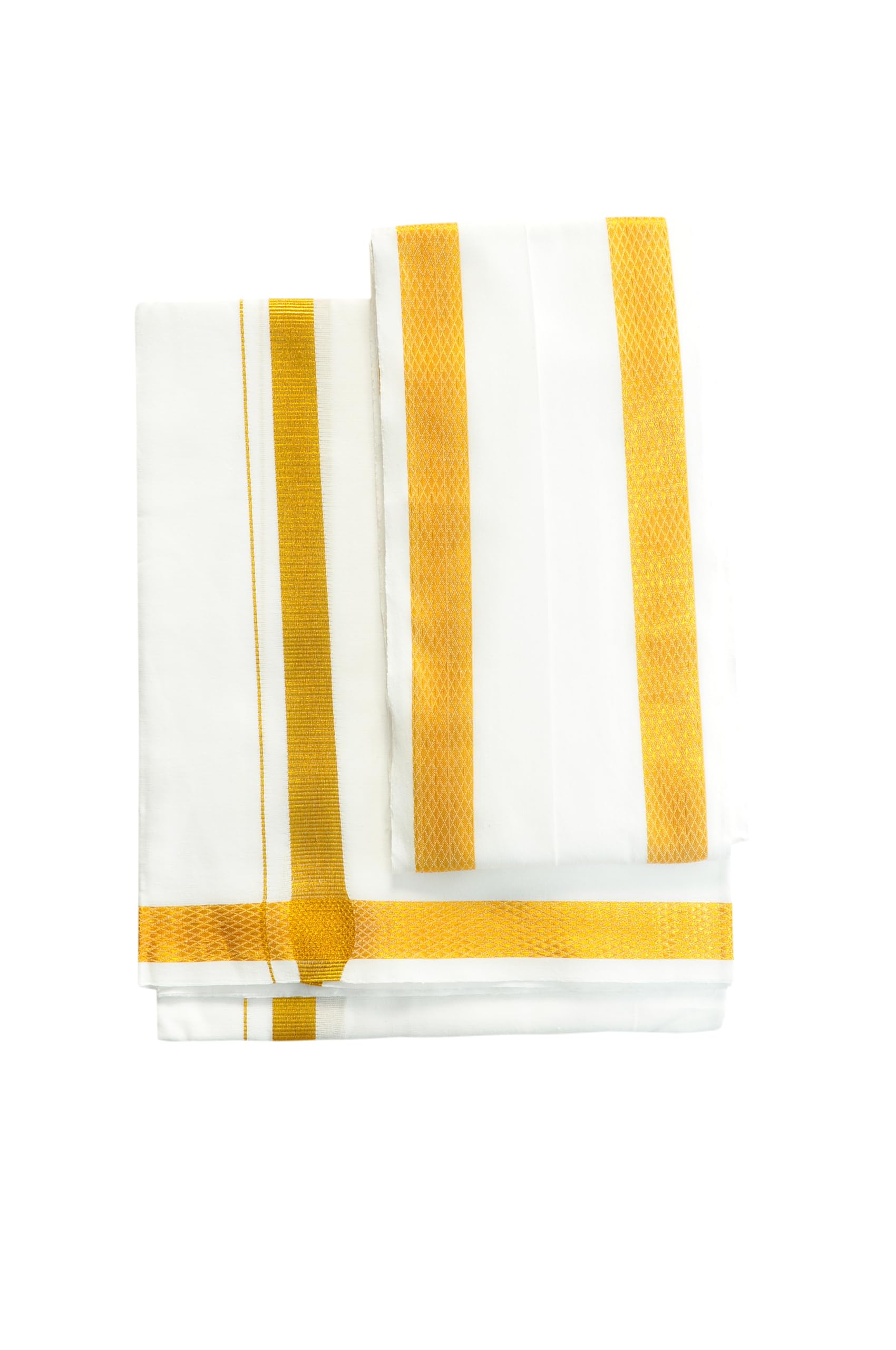 Gowri TexMen's 100% Pure Cotton White With Gold Jari Lungi in Size 2 Mtrs Single Lungi- Pack Of 1