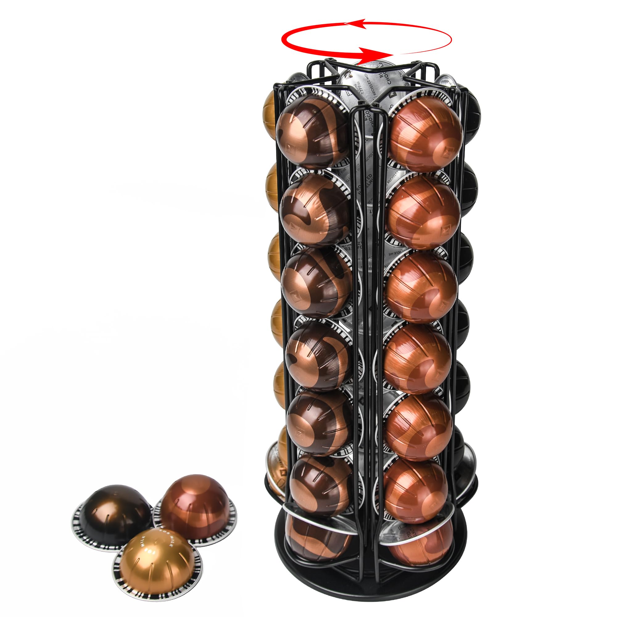 35 Coffee Pods Holder - Black - 360° Spinning Coffee Pod Carousel Stand | Holds 35 Capsules | Compact Countertop Organizer with Silent Rotation, Durable &amp; Modern