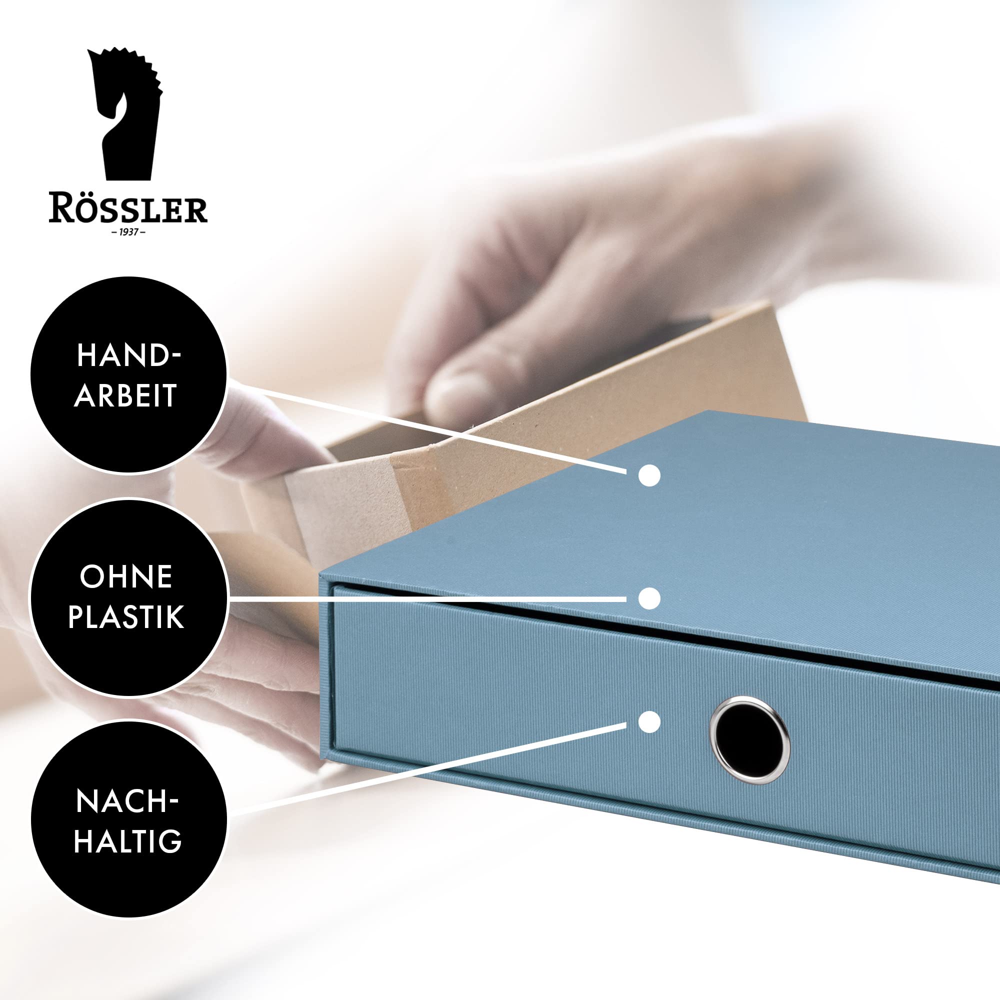 Rössler Boîte de rangement avec trou de préhension Bleu denim Format A4