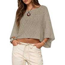 Saodimallsu Womens Crochet Cover Ups Batwing Sleeve Sweater Crop Tops Lightweight Summer Boho Knit Sheer Poncho Top
