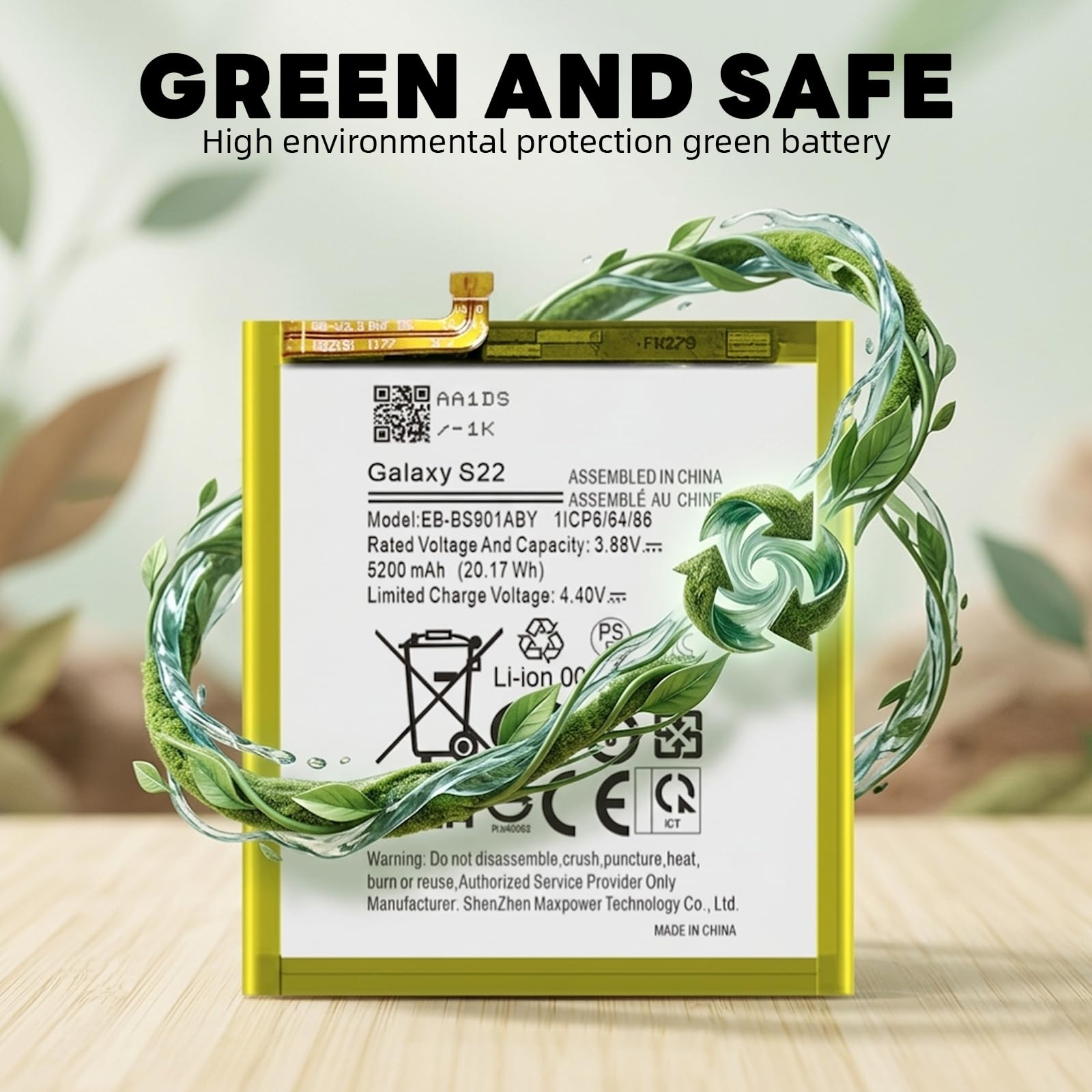 Akku für Galaxy S22, 5200 mAh EB-BS901ABY Ersatzakku für S22 5G SM-S901 S901B S901F S901E S901N S9010 S901U S901W mit Reparatur-Tool-Kit