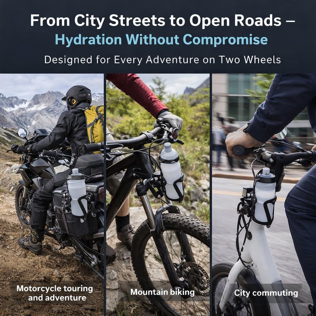 Motorcycle Cup Holder, High Tenacity Cup Holder Universal Joint Nylon Adjustment 3D Water Bottle Cages for Electric Vehicles