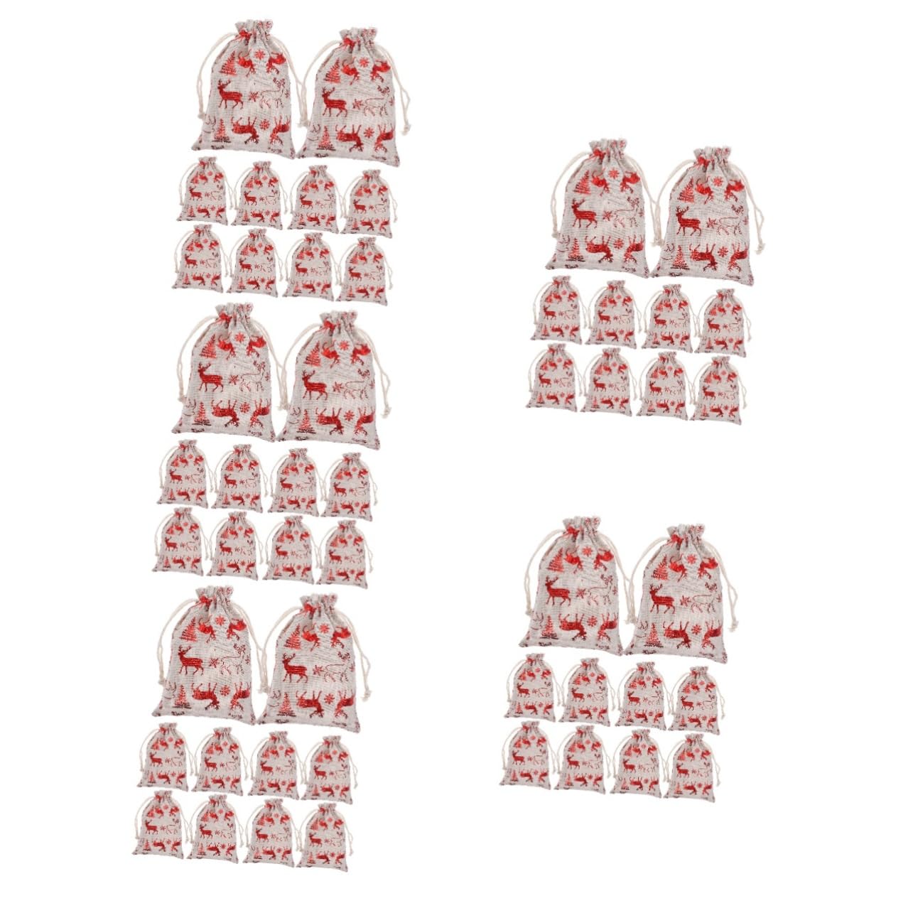 JECOMPRIS 50pezzi Sacchetti Di Natale Lino Cotone Con Chiusura Corda Di Sacchetti Per Regali Caramelle e Dolci Design Festivo Con Renne Rosse Per Feste e Occasioni Speciali