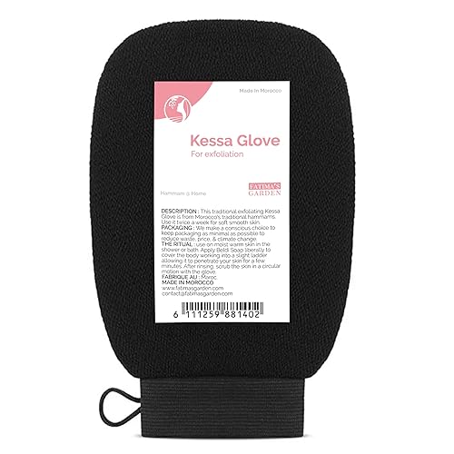 Miniatura 1 de Fatima's Garden Exfoliating Kessa Glove - Limpiador natural para spa, negro (1 guante)