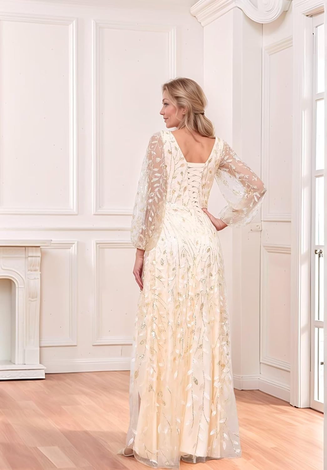 Sparkly Sequin Mother of The Bride Dresses for Wedding Guest Long Sleeves Formal Evening Gowns with Slit