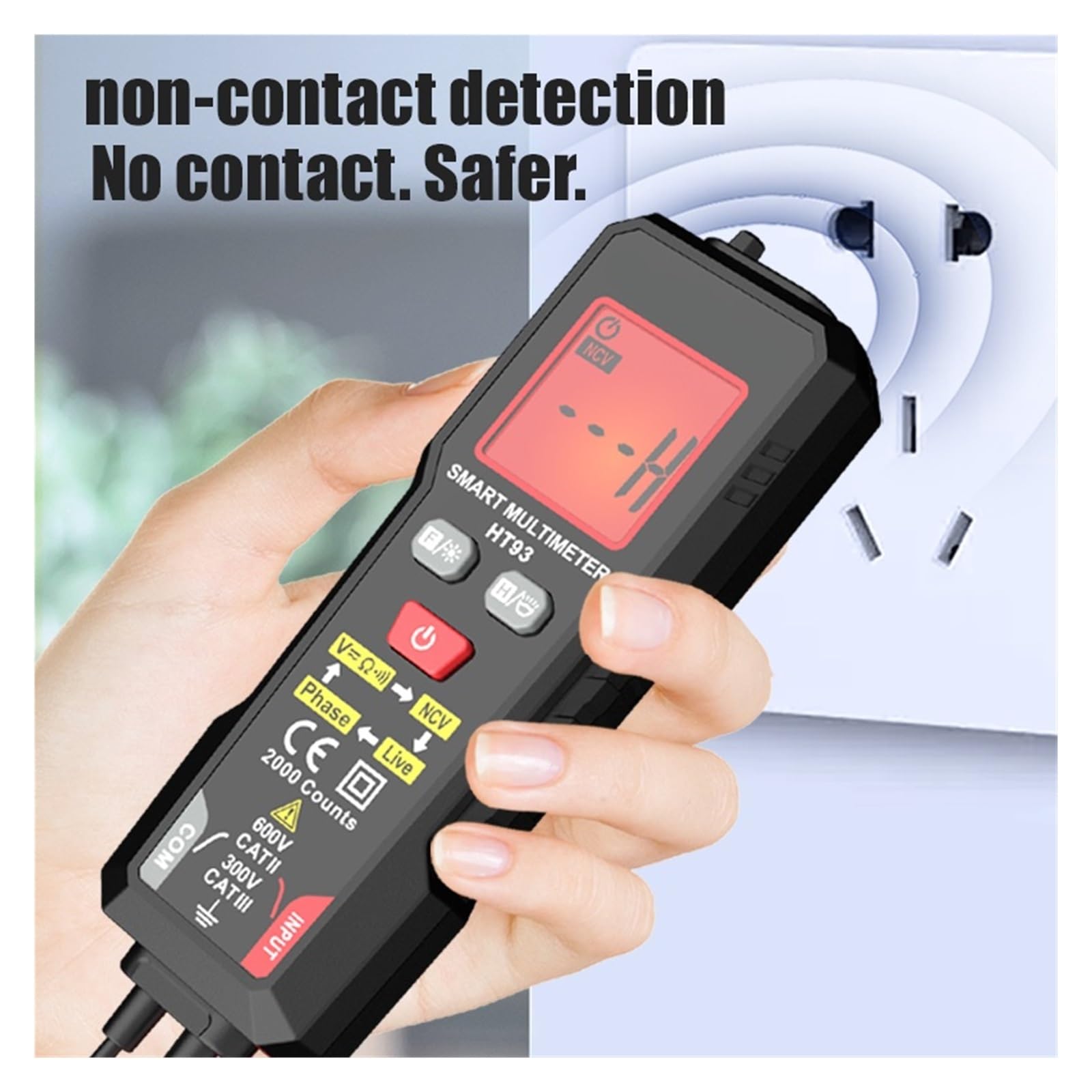 Tester di tensione CC Rilevatore Multimetro 2000 Display Penna elettrica senza contatto Doppia gamma Test filo sotto Ohm Misuratore NCV