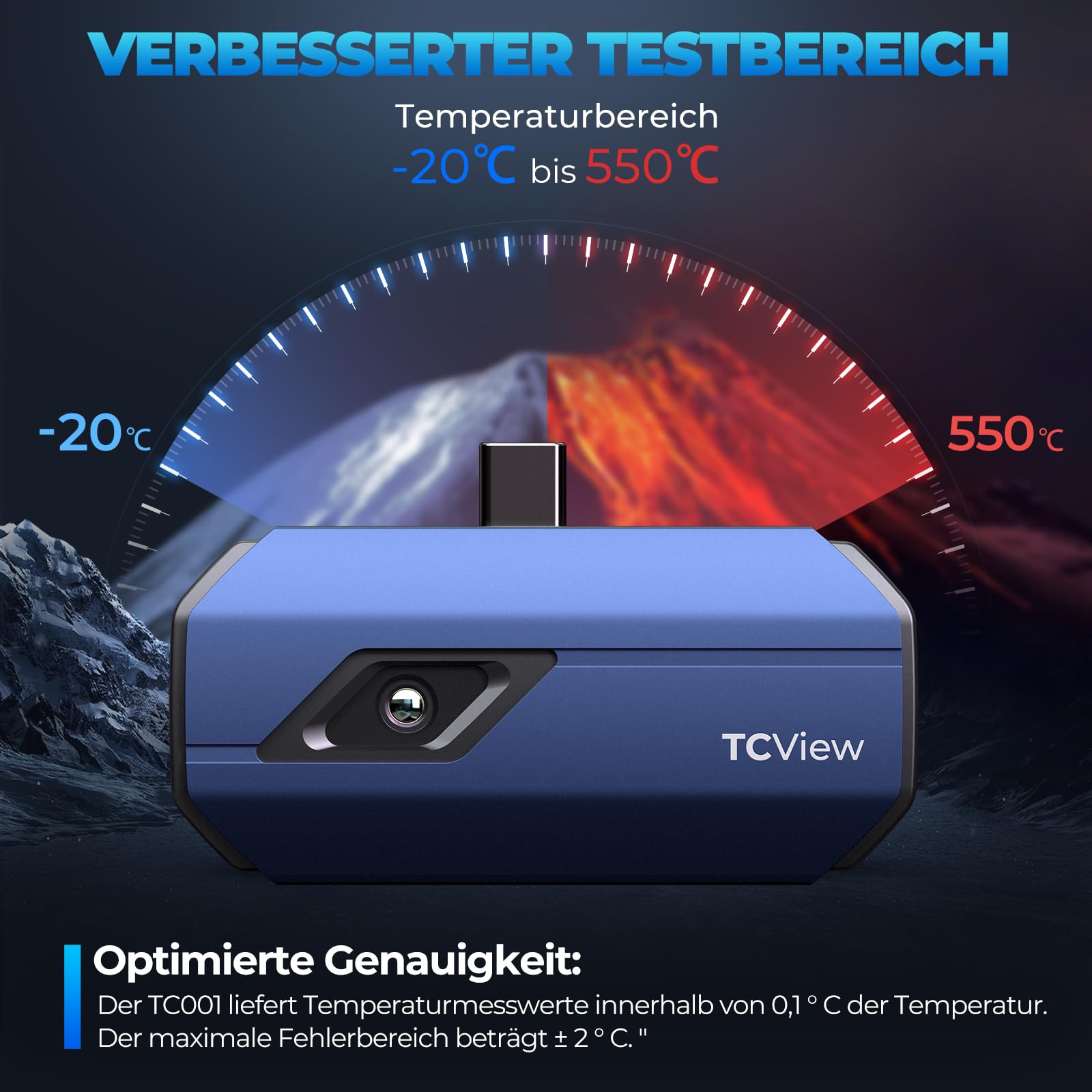 TOPDON Wärmebildkamera -TC001, 512x384 TISR Auflösung, ＜40mK Wärmeempfindlichkeit, 25Hz, Testbereich -20 ℃ bis 550 ℃, 0,1 ℃ Testpräzision, entwickelt für Android phones/Tablets und Windows Laptops