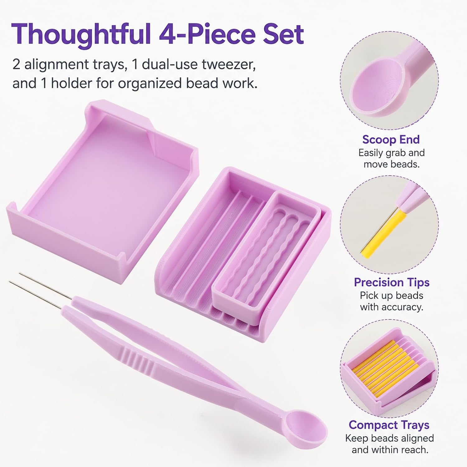 5mm Fuse Bead Sorting Tray Kit, 2 Alignment Trays & 2‑in‑1 Scoop Tweezer with Storage Box, Easy Bead Recycling DIY Craft Tool for Perler Iron Bead Hobbyists, Purple