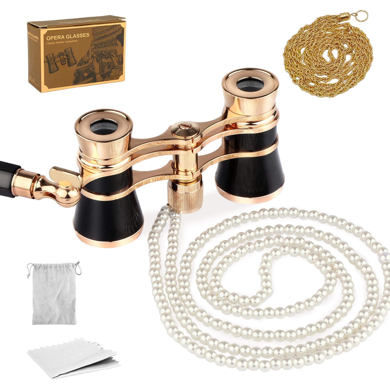 3X25 Vintage Opera Glasses Binoculars Adjustable Handle for Women