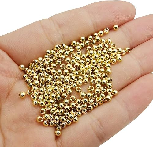 Miniatura 3 de 200 cuentas de latón redondas lisas chapadas en oro de 0.118 pulgadas (0.118 in), resistentes al deslustre, sin costuras, sueltas para hacer