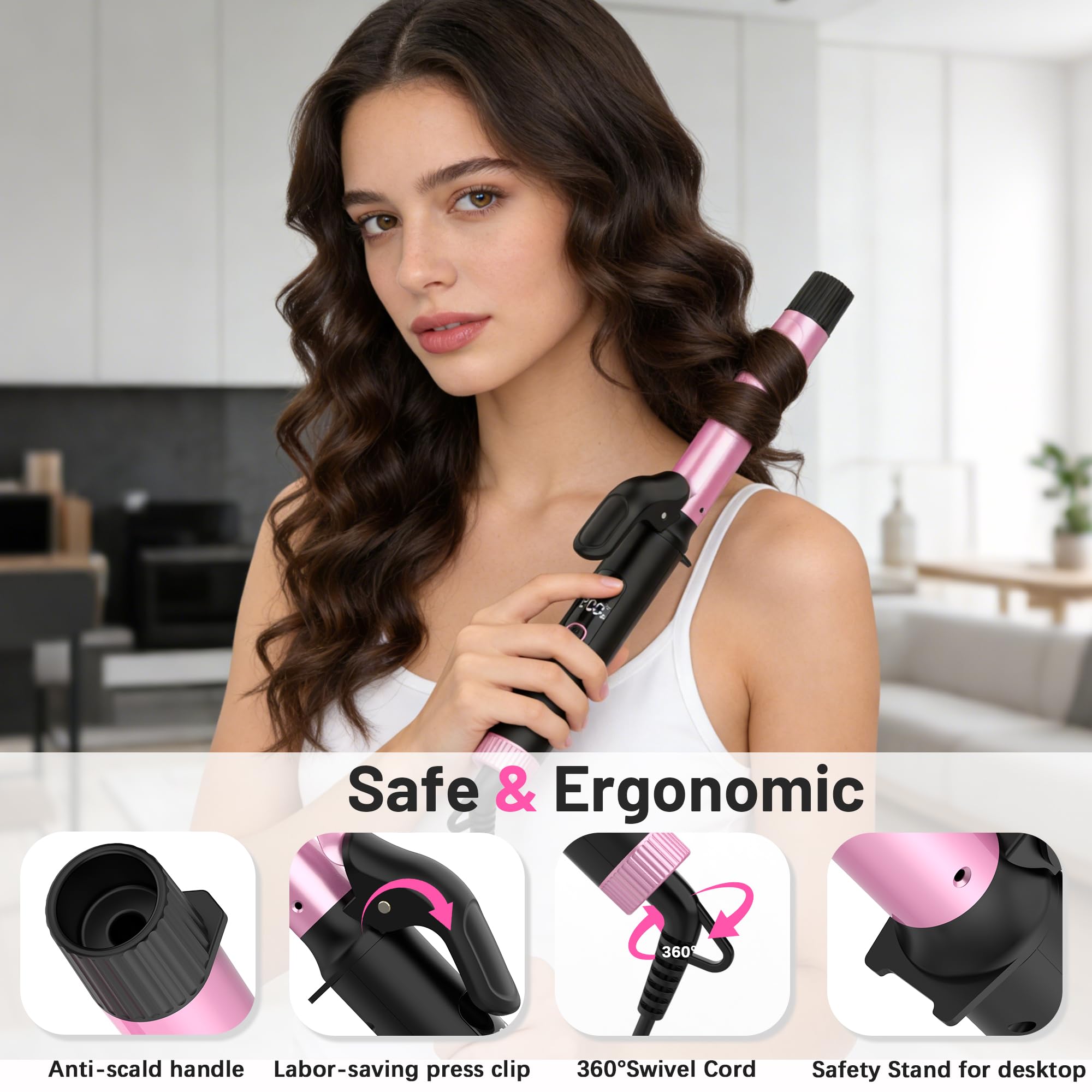 Pink Dual Voltage Curling Iron with Ceramic Barrel