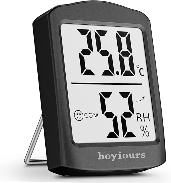 hoyiours Room Thermometer Digital Hygrometer, Temperature and Humidity Monitor for Home, Bedroom, Baby Room, Office, Greenhouse and Cellar, Black Color Design